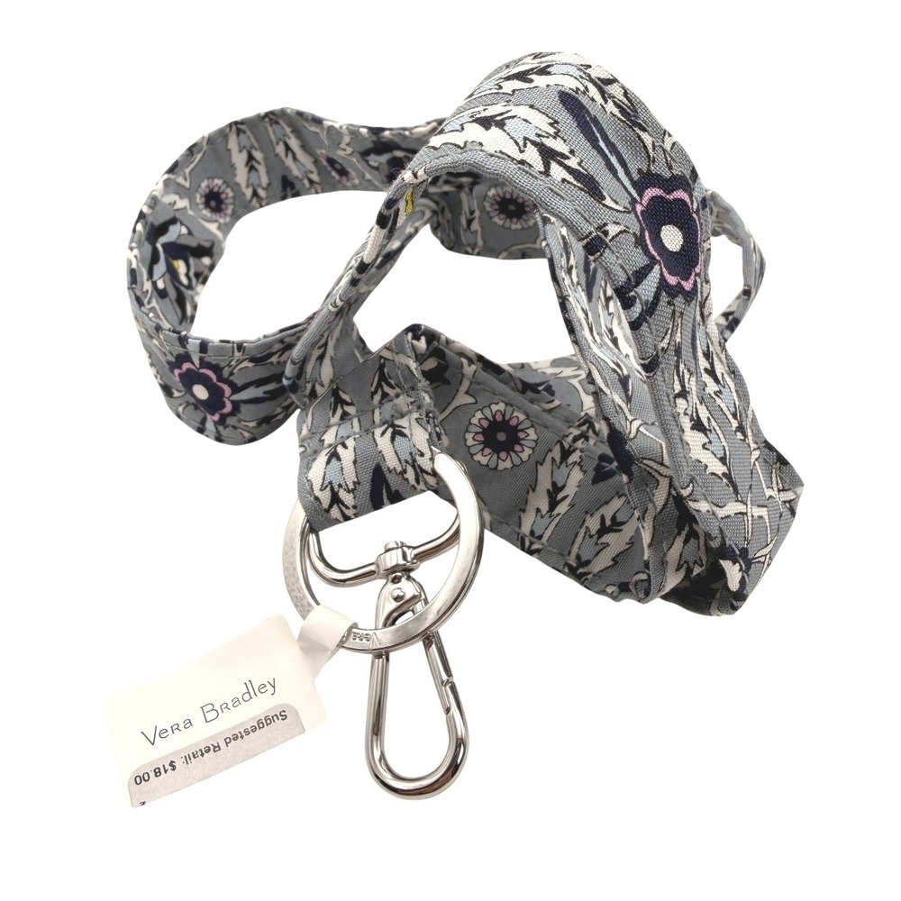 Vera Bradley Wide Lanyard Plaza Tile Blue Floral ID Keychain Office Teacher Gift